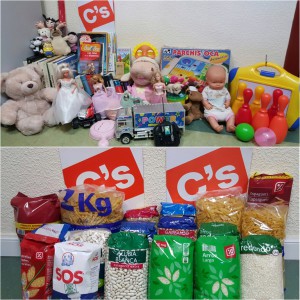 Imagen de los alimentos y juguetes recogidos durante la campaña.